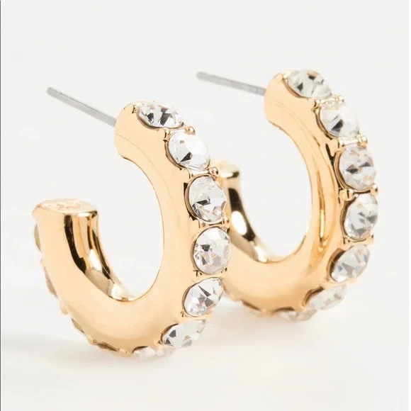 Lele Sadoughi Crystal Chubbie Pave Huggie  Hoops - Picture 3 of 7